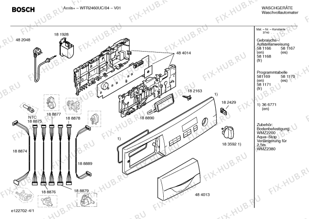 Схема №1 WFR2460UC Axxis+ с изображением Модуль управления для стиралки Bosch 00494093