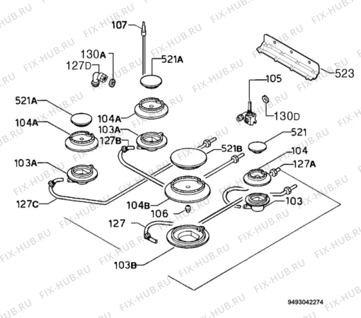 Взрыв-схема плиты (духовки) Rex Electrolux PXL64T - Схема узла Functional parts 267