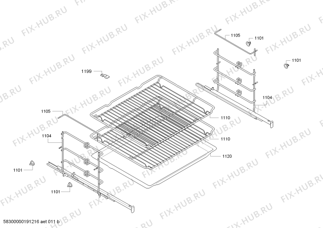 Схема №3 B57CR23N0B с изображением Телескопические направляющие для духового шкафа Bosch 11020675