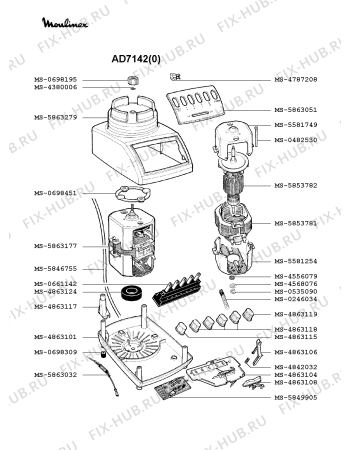 Взрыв-схема блендера (миксера) Moulinex AD7142(0) - Схема узла 7P001242.7P2