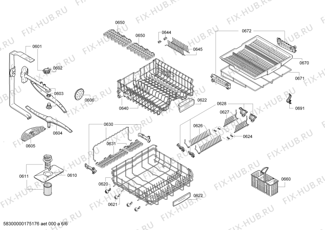Взрыв-схема посудомоечной машины Bosch SMS86P32DE, Exclusiv, Made in Germany - Схема узла 06