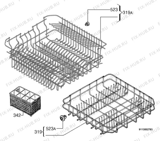 Взрыв-схема посудомоечной машины Privileg 406939_1105 - Схема узла Basket 160