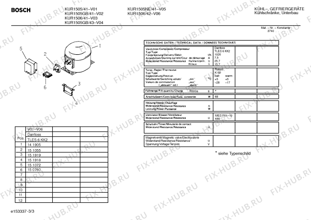 Схема №1 KUR1505GB с изображением Инструкция по эксплуатации для холодильной камеры Bosch 00524038