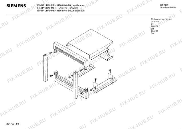 Схема №1 HZ63120 с изображением Монтажная рама для свч печи Siemens 00284169