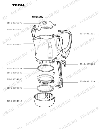 Взрыв-схема чайника (термопота) Tefal 9194092 - Схема узла 91940ARU.__2