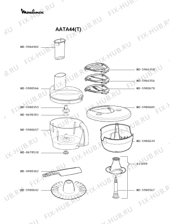 Взрыв-схема кухонного комбайна Moulinex AATA44(T) - Схема узла JP002403.1P2