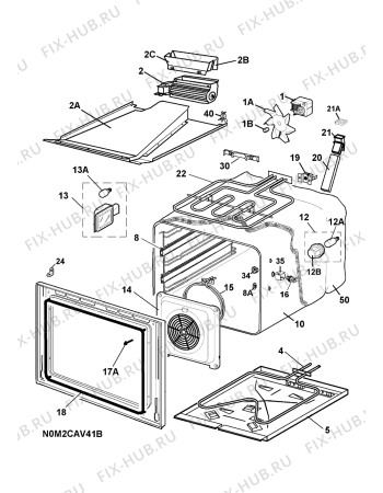 Взрыв-схема плиты (духовки) Electrolux EKC60405K 230V - Схема узла H10 Main Oven Cavity (large)