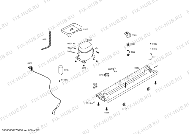 Взрыв-схема холодильника Bosch KDN42BL312 REFRIGERADOR BOSCH ECO-TT423 IXL 220V/50HZ (CHILE) - Схема узла 03