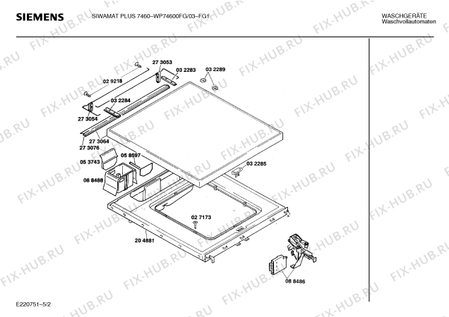 Взрыв-схема стиральной машины Siemens WP74600FG, SIWAMAT PLUS 7460 - Схема узла 02