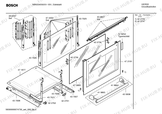 Взрыв-схема плиты (духовки) Bosch HBN334550 - Схема узла 04