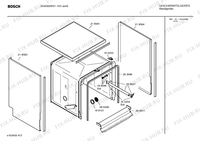 Схема №1 SE22901 family с изображением Инструкция по установке/монтажу для посудомоечной машины Bosch 00580953