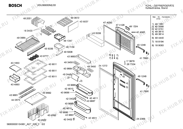 Схема №1 KSU36631NE с изображением Дверь для холодильника Bosch 00242369