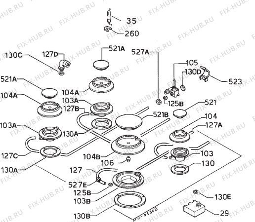 Взрыв-схема плиты (духовки) Rex PXL94DA - Схема узла Functional parts 267