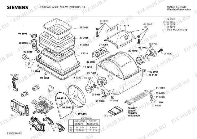Схема №1 WH73800 с изображением Инструкция по эксплуатации для стиралки Siemens 00514836