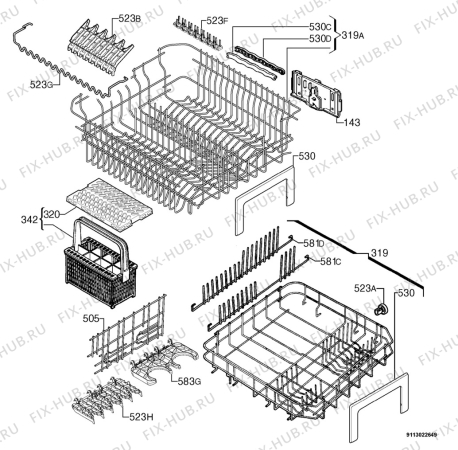 Взрыв-схема посудомоечной машины Aeg Electrolux F88070VIL - Схема узла Basket 160