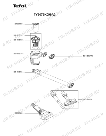 Взрыв-схема пылесоса Tefal TY9079KO/9A0 - Схема узла SP005446.0P2