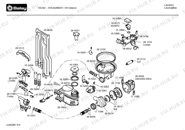 Взрыв-схема посудомоечной машины Balay 3VE242BB VE242 - Схема узла 04