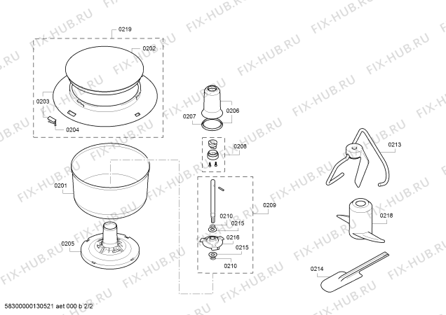 Взрыв-схема кухонного комбайна Bosch MUM6N15 universal plus - Схема узла 02