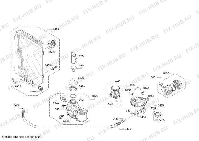 Взрыв-схема посудомоечной машины Bosch SPS50E56EU, Silence Plus, Serie 4 - Схема узла 04