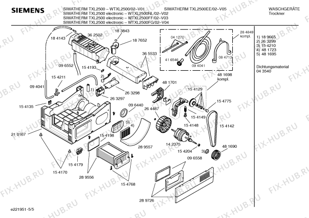 Схема №1 WTXL2500FG SIWATHERM TXL2500 electronic с изображением Инструкция по установке и эксплуатации для сушильной машины Siemens 00529223