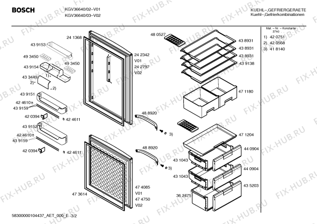 Схема №1 KGV36640 с изображением Дверь для холодильной камеры Bosch 00242342
