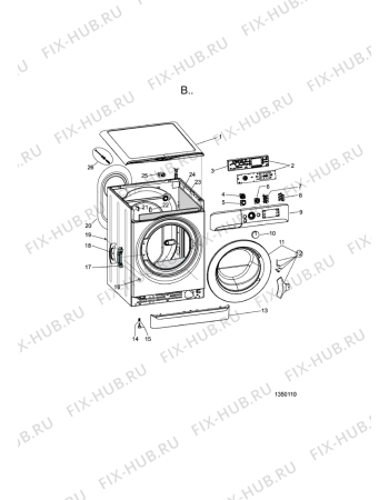 Схема №1 WT 1475 E с изображением Тэн для стиралки Whirlpool 482000088684