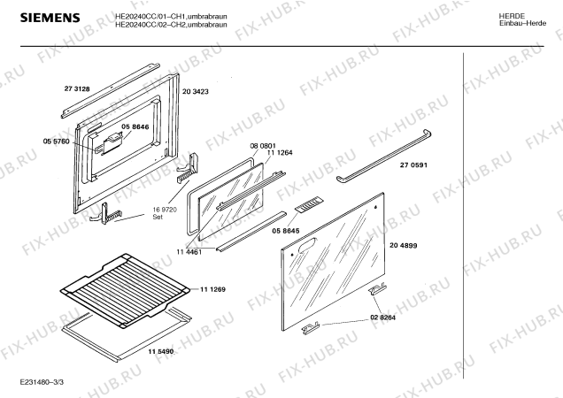 Взрыв-схема плиты (духовки) Siemens HE20240CC - Схема узла 03