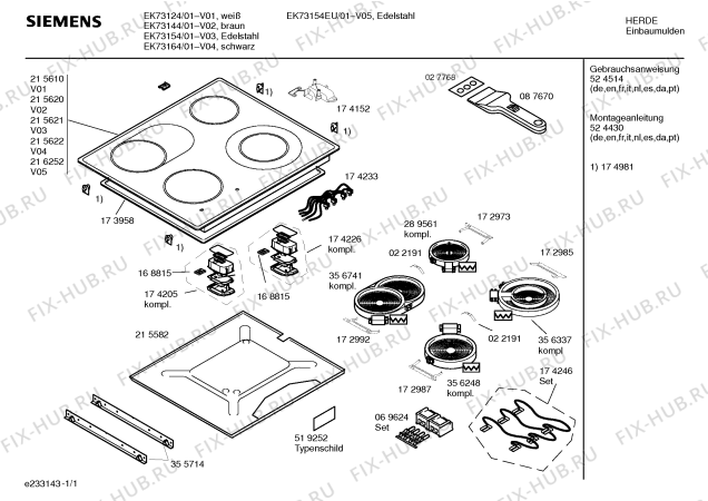 Схема №1 EK73144 с изображением Стеклокерамика для плиты (духовки) Siemens 00215620