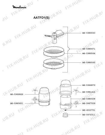 Взрыв-схема кухонного комбайна Moulinex AATFD1(S) - Схема узла 2P000425.0P2