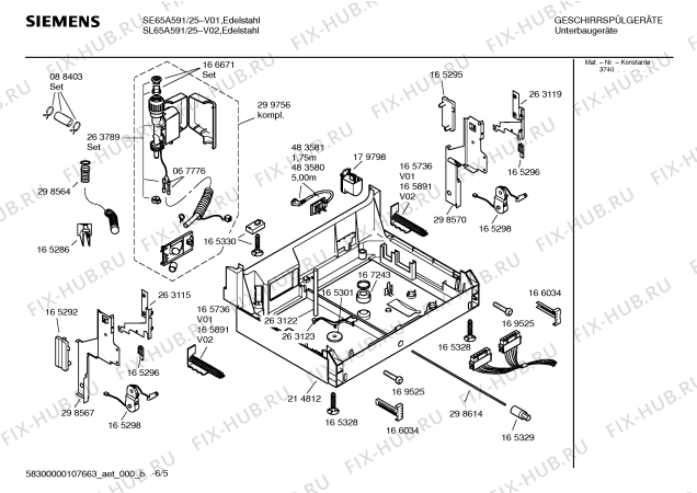 Схема №1 SE65A591 с изображением Инструкция по эксплуатации для электропосудомоечной машины Siemens 00592291