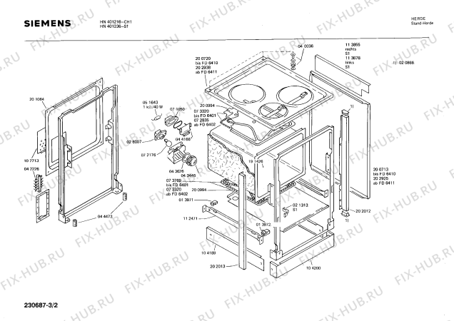 Взрыв-схема плиты (духовки) Siemens HN401216 - Схема узла 02