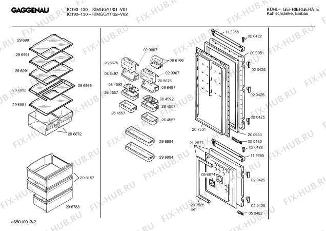 Схема №1 KIMGGY1IE IC190-230 с изображением Поднос для холодильной камеры Bosch 00264557