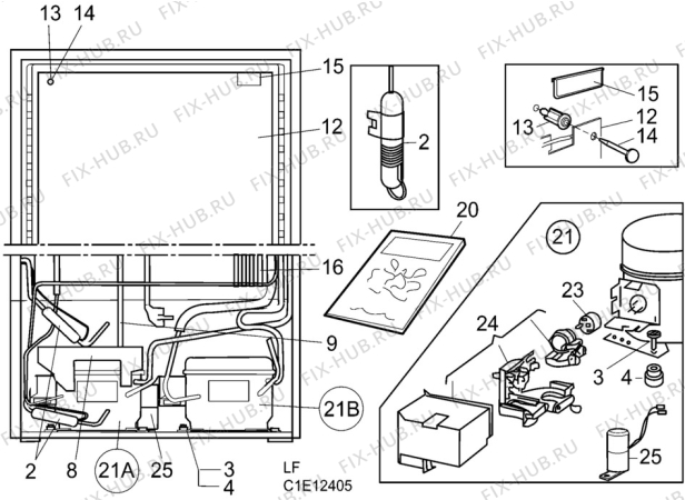 Взрыв-схема холодильника Elektra KF340 - Схема узла C10 Cold, users manual