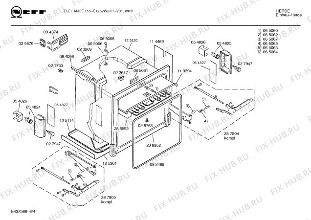 Схема №1 E1252W1 ELEGANCE 155 с изображением Панель для плиты (духовки) Bosch 00282040