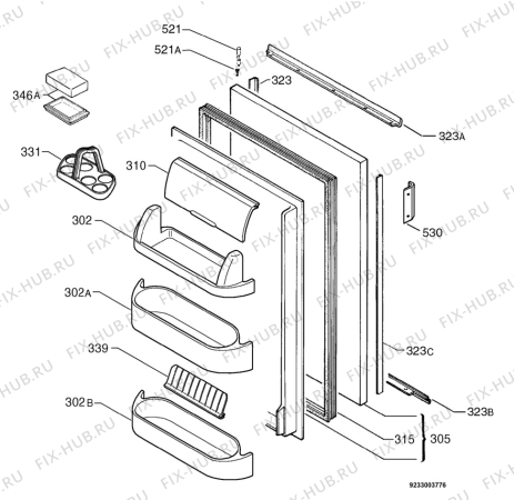 Взрыв-схема холодильника Electrolux ERP1671 - Схема узла Door 003