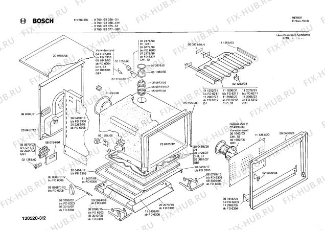 Взрыв-схема плиты (духовки) Bosch 0750192066 EH680EU - Схема узла 02