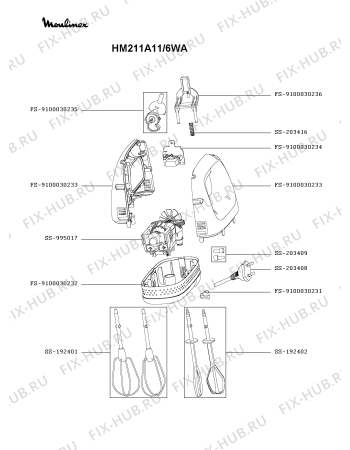 Схема №1 HM211A11/6WA с изображением Рычаг для электроблендера Moulinex FS-9100030236