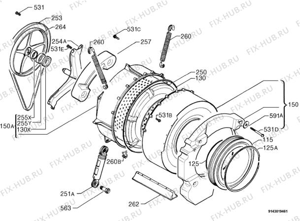 Взрыв-схема стиральной машины Zanussi Electrolux F1025 - Схема узла Functional parts 267