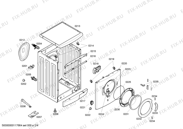 Взрыв-схема стиральной машины Bosch WAE24464GB Exxcel 1200 Express - Схема узла 02