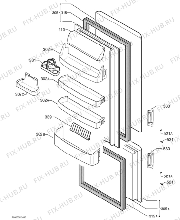Взрыв-схема холодильника Electrolux ERB3024 - Схема узла Door 003