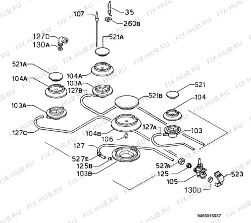 Взрыв-схема плиты (духовки) Electrolux EHG681W - Схема узла Functional parts 267