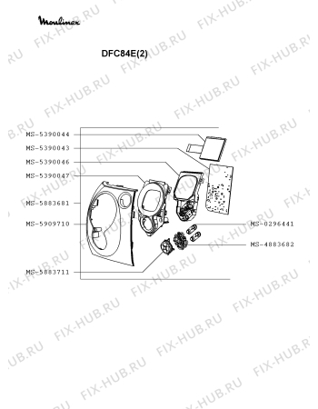 Схема №1 DFC84E(2) с изображением Элемент корпуса для электрокомбайна Moulinex MS-5883681
