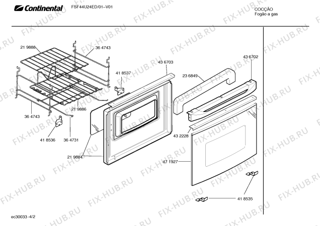 Взрыв-схема плиты (духовки) Continental FSF44U24ED CAPRI GRILL I ALUMINIO - Схема узла 02