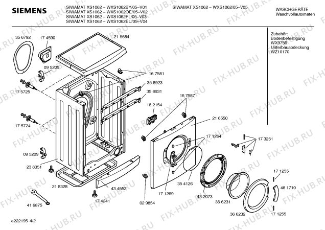 Схема №2 WXS1062EU SIWAMAT XS 1062 с изображением Таблица программ для стиралки Siemens 00587513