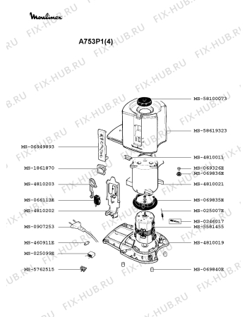 Взрыв-схема соковыжималки Moulinex A753P1(4) - Схема узла Q0000129.8Q2