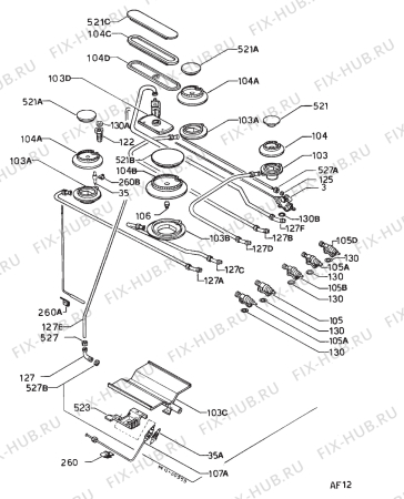 Взрыв-схема плиты (духовки) Rex X9550A - Схема узла Functional parts 267