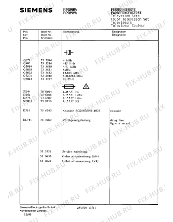 Схема №1 FS989V4 с изображением Сервисная инструкция для телевизора Siemens 00535331