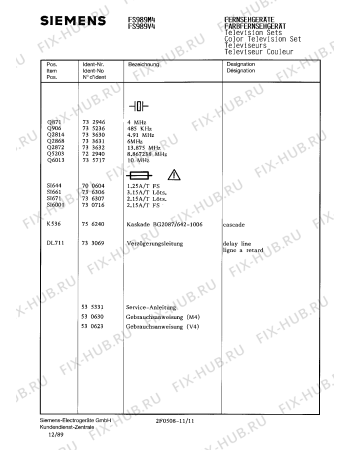 Схема №1 FS989V4 с изображением Сетевой трансформатор для телевизора Siemens 00756565