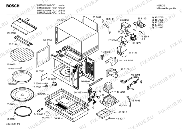 Взрыв-схема микроволновой печи Bosch HMT8905 - Схема узла 03