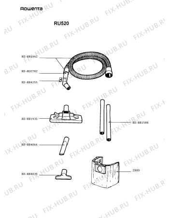 Взрыв-схема пылесоса Rowenta RU520 - Схема узла RU520___.__1